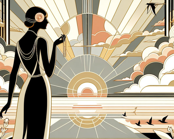 Elegant Woman Silhouette at Sunset by the Sea