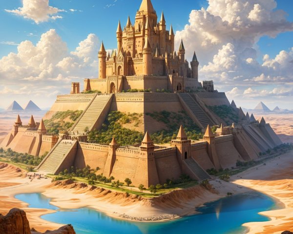 Castle on Mountain Surrounded by Desert and River