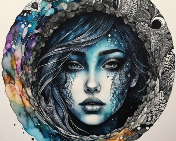 Vibrant Female Portrait with Intricate Patterns