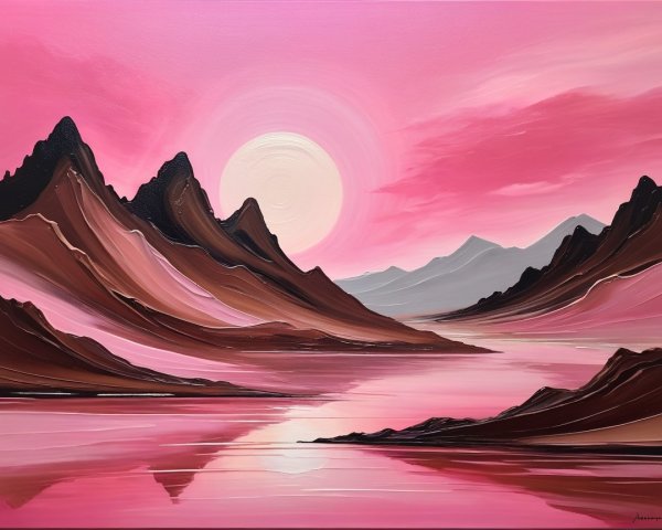 Vibrant Landscape Painting with Mountains and Lake