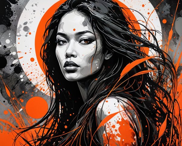 Portrait of a Woman with Flowing Hair and Vibrant Colors