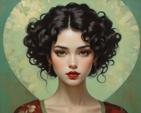 Portrait of a Young Woman with Curly Hair and Elegance