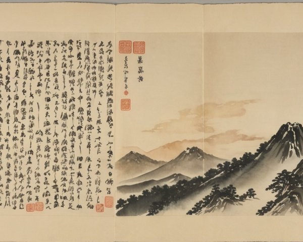 Traditional Chinese Landscape Painting with Calligraphy