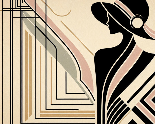 Stylized Silhouette of Woman in Art Deco Style