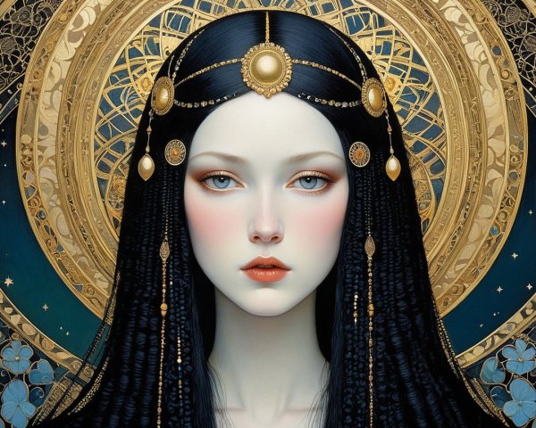 Portrait of a Woman with Braided Hair and Headpiece