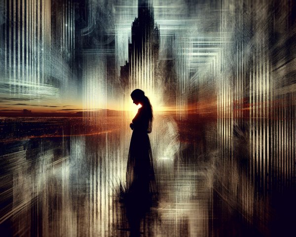 Silhouette of a Woman in Surreal Abstract Landscape