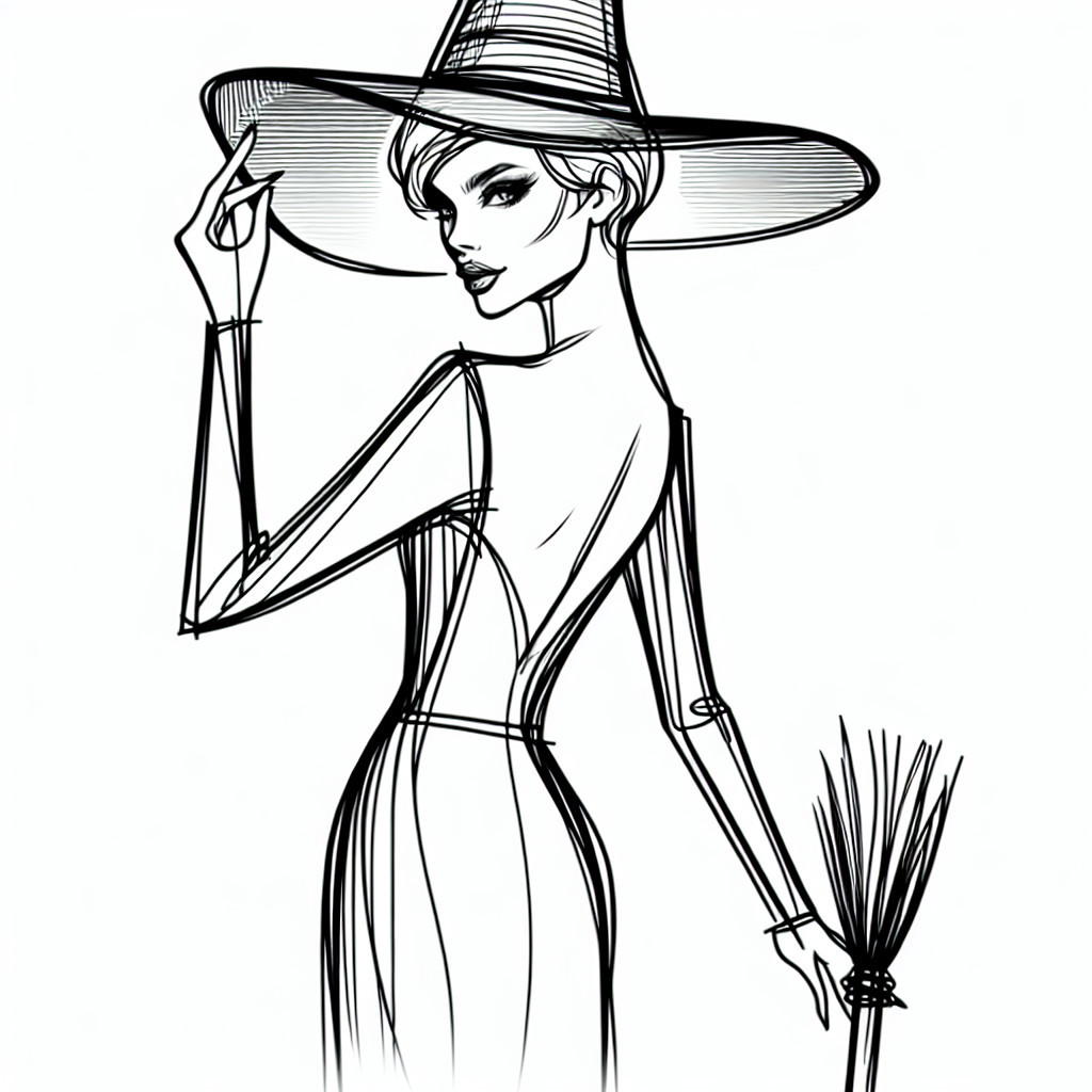 Elegant Figure in Wide-Brimmed Hat and Fitted Gown