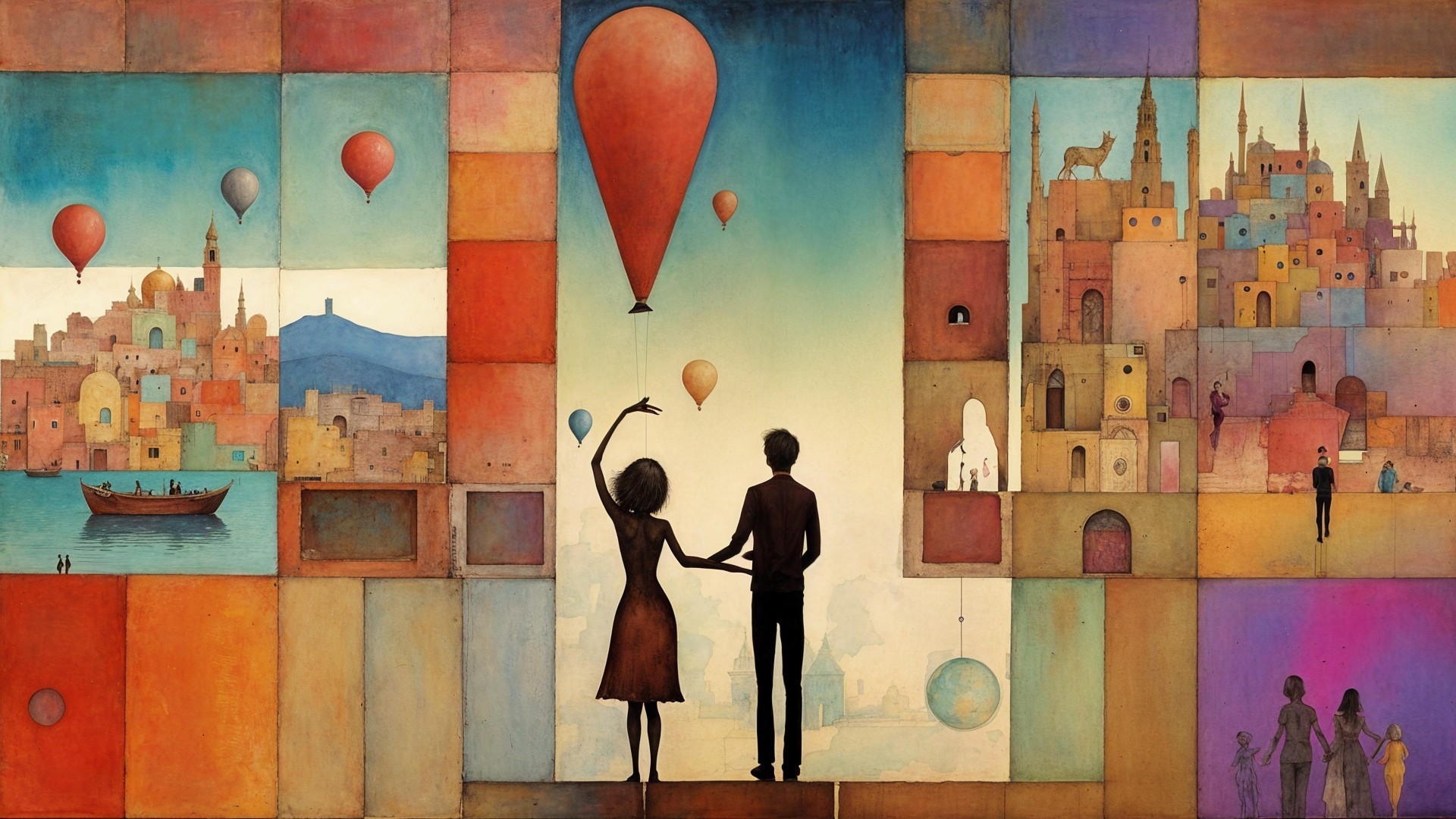 Whimsical Landscape with Vibrant Colors and Fantasy Scenes
