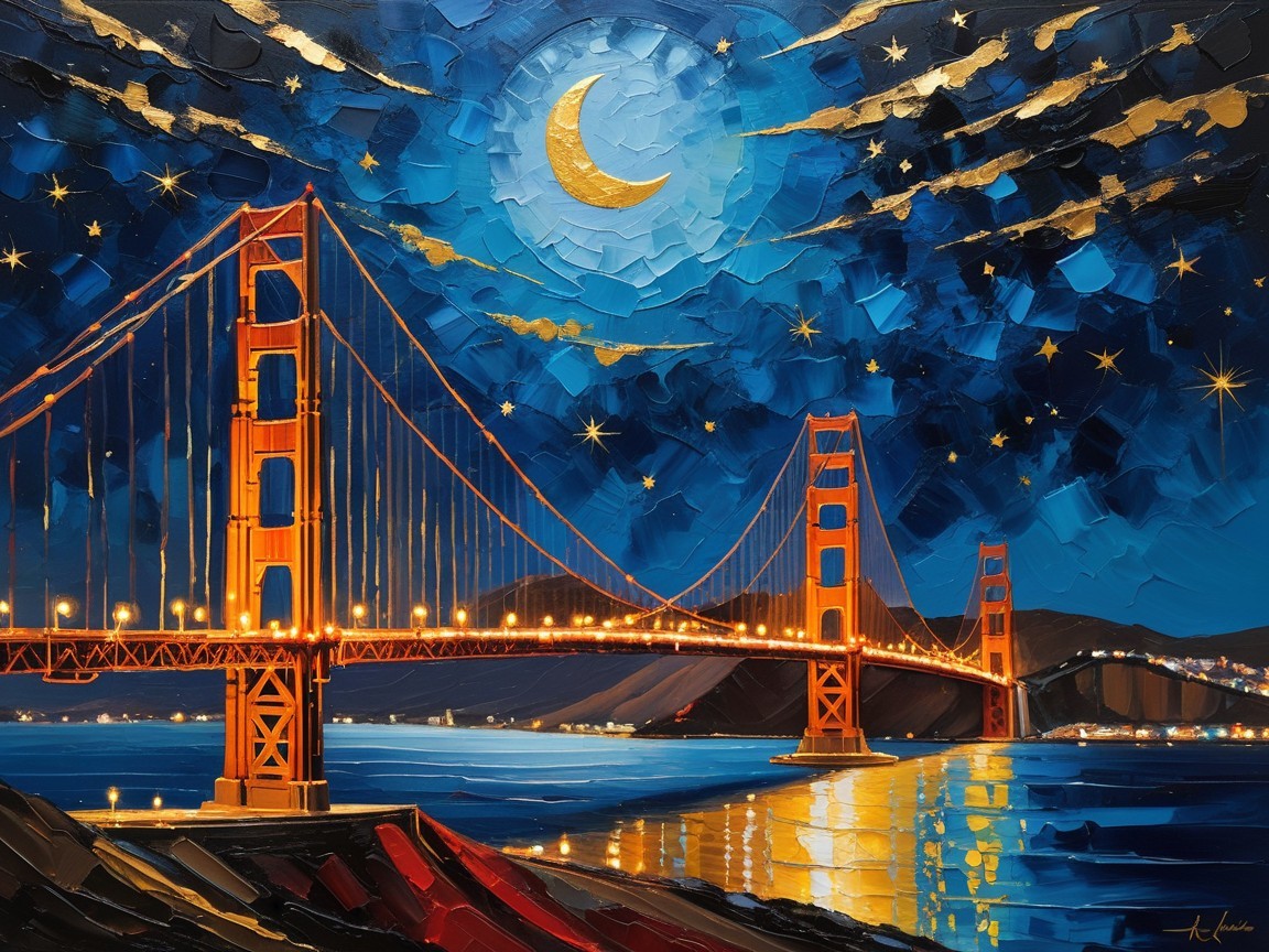 Vibrant Night Scene of Golden Gate Bridge and Sky