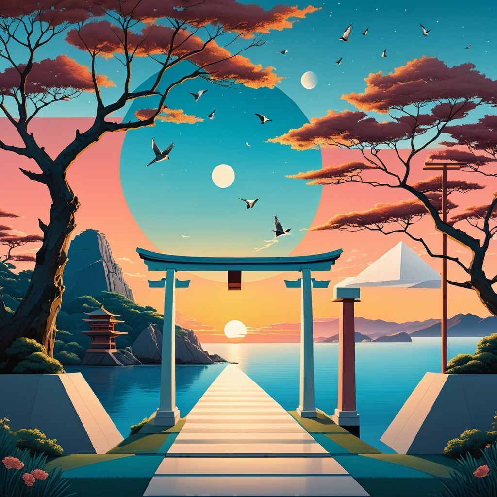 Tranquil Landscape with Pathway and Torii Gate