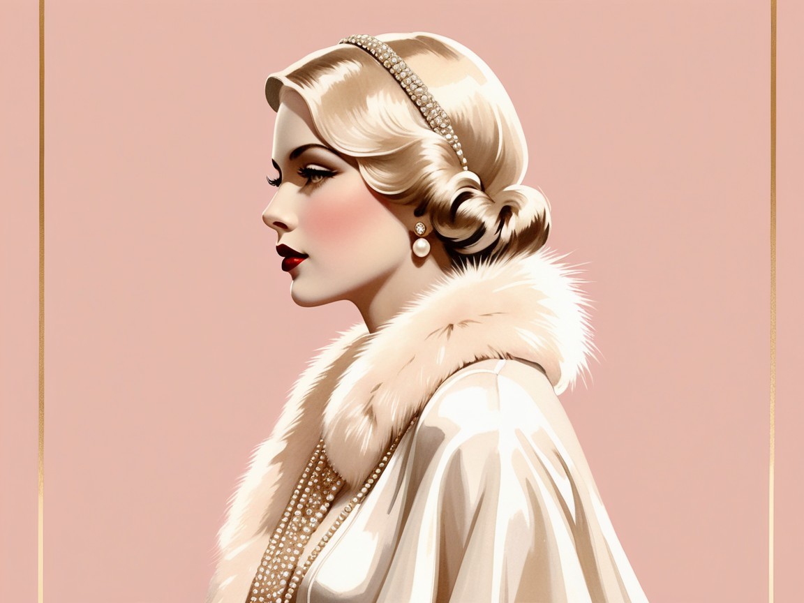 1920s Glamorous Woman in Satin Gown and Pearls