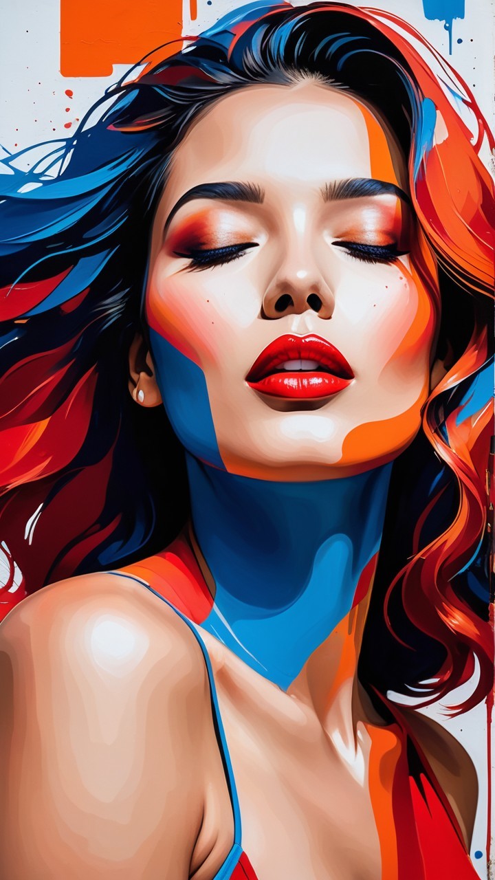 Portrait of a woman with vibrant multicolored hair