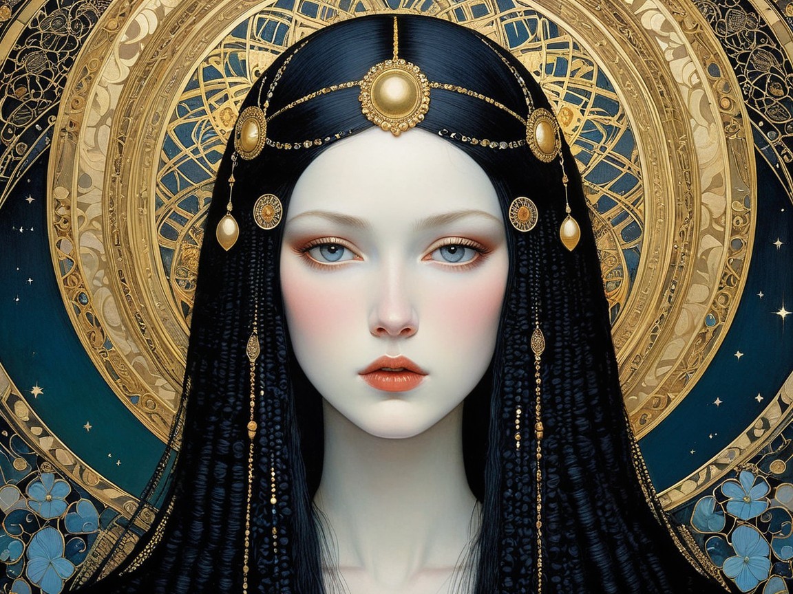 Portrait of a Woman with Braided Hair and Headpiece