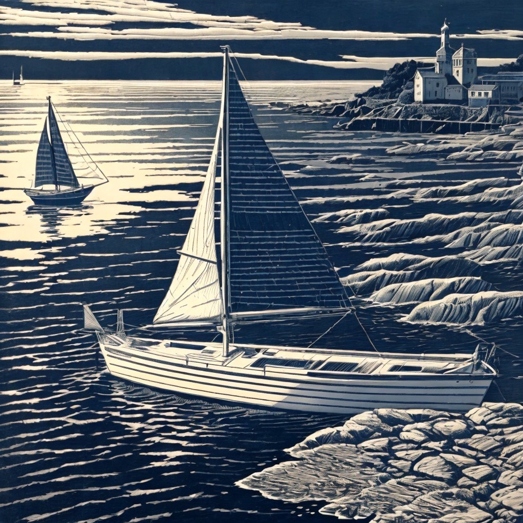 Tranquil Seascape with Sailboats and Lighthouse