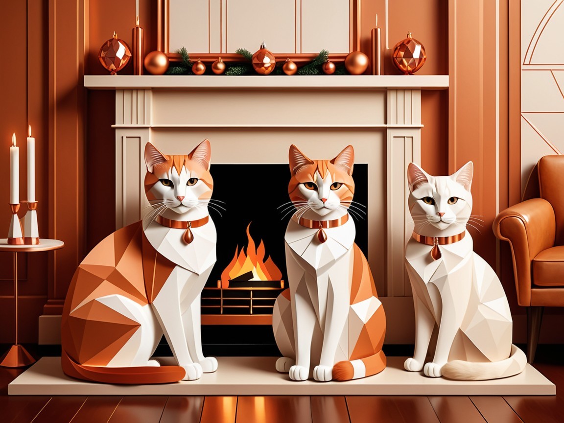 Three Stylish Cats in Cozy Autumn Room Setting