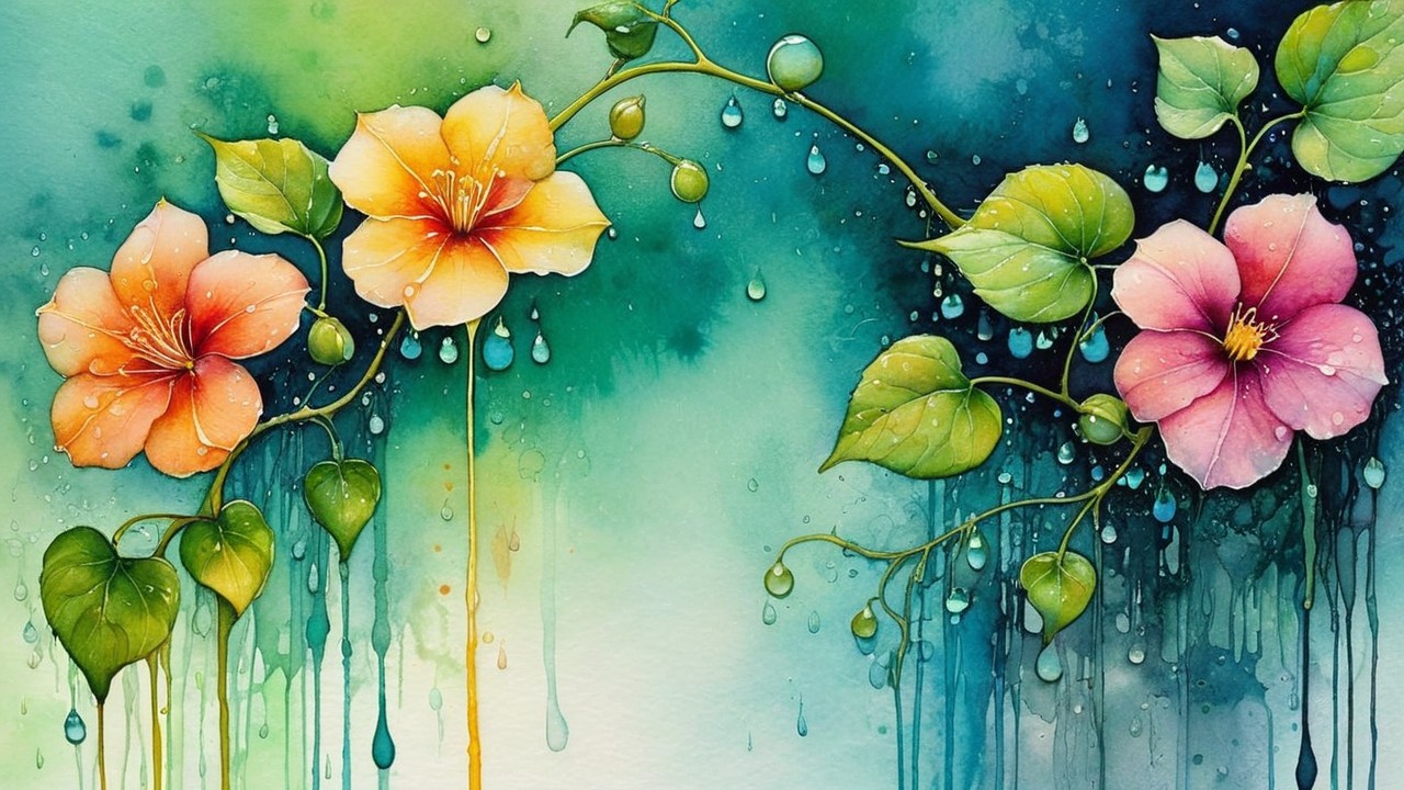 Vibrant Watercolor Painting of Blooming Flowers