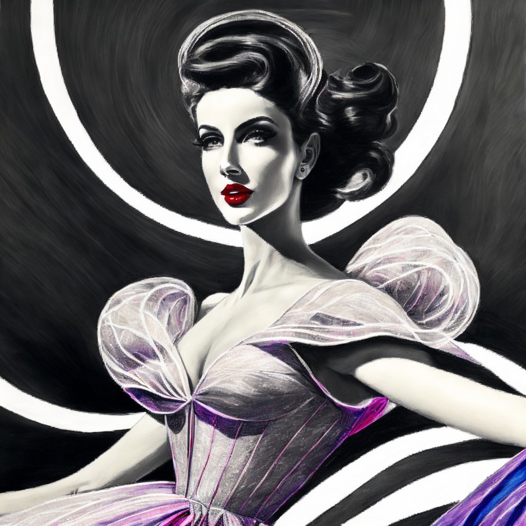 Glamorous Vintage Gown with Sheer Sleeves and Waves