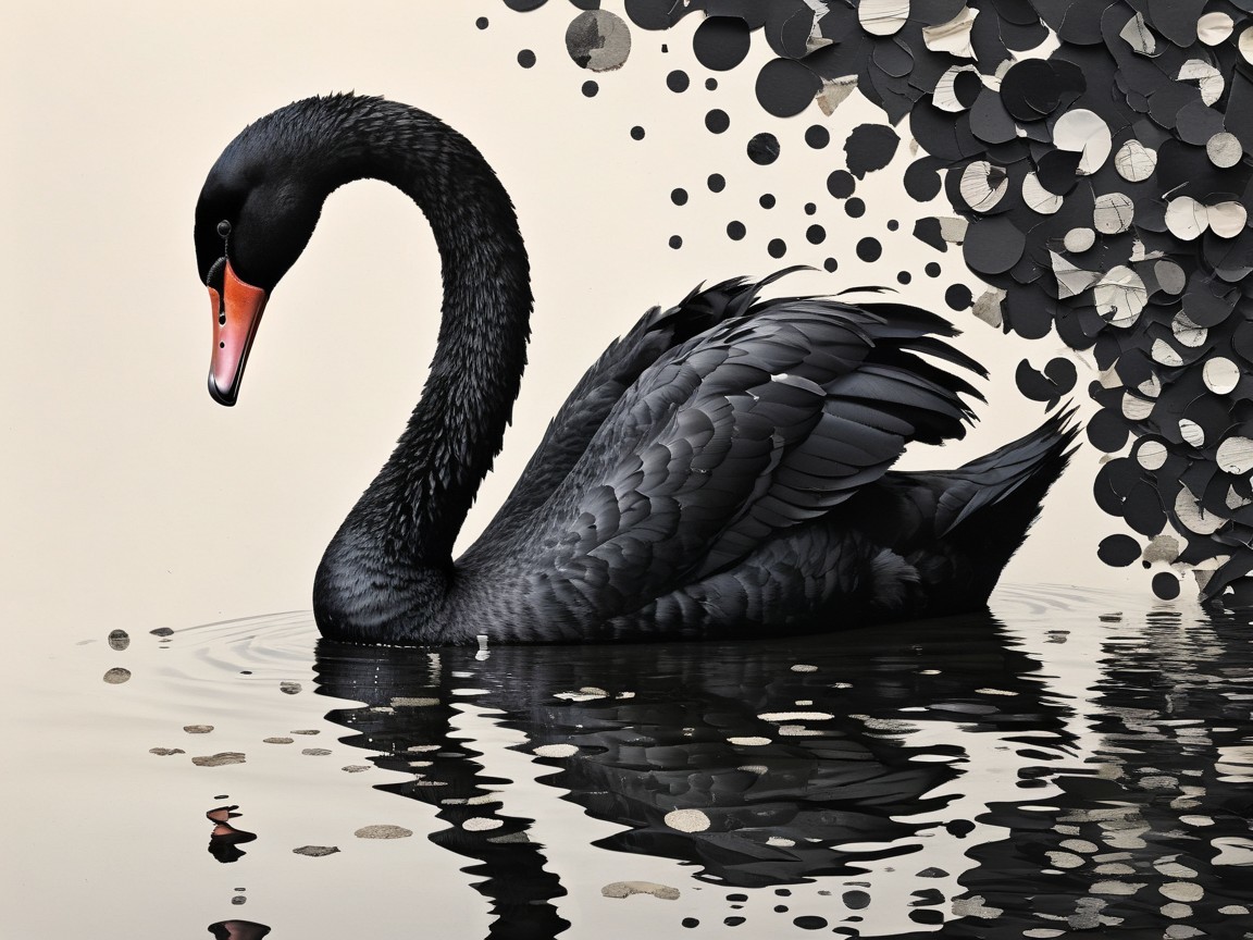 Black Swan on Reflective Surface with Modern Design