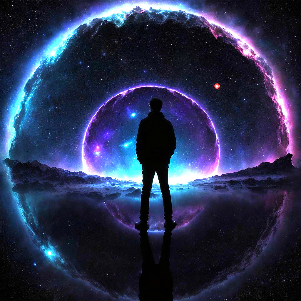 Solitary Figure in a Vibrant Cosmic Landscape