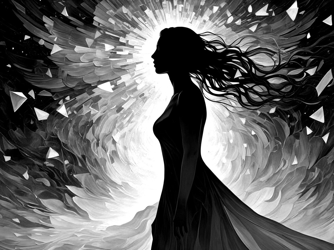 Silhouette of a Woman with Dynamic Background Patterns