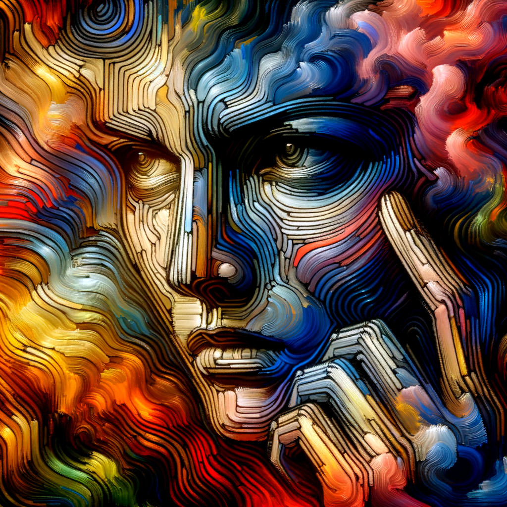 Abstract Portrait with Swirling Patterns and Colors