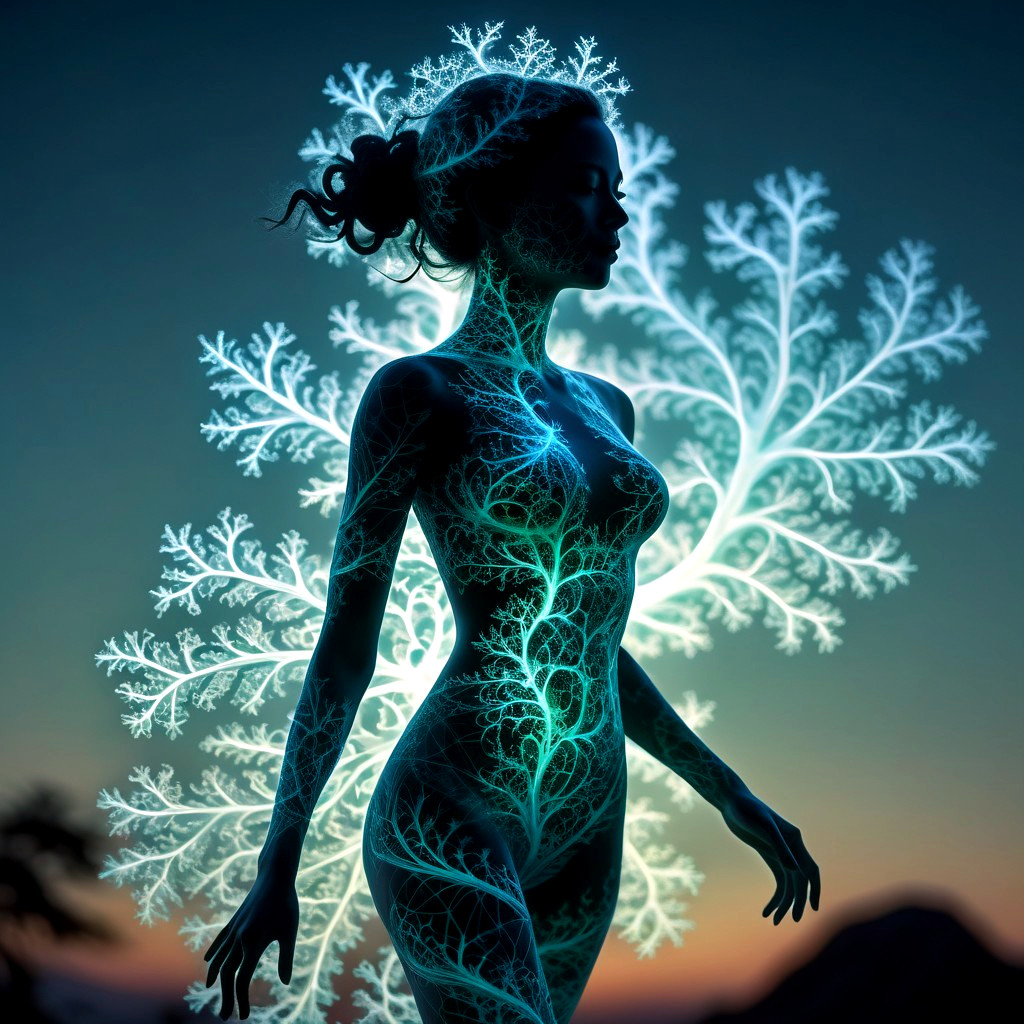 Silhouette of a Female Figure Against Twilight Sky