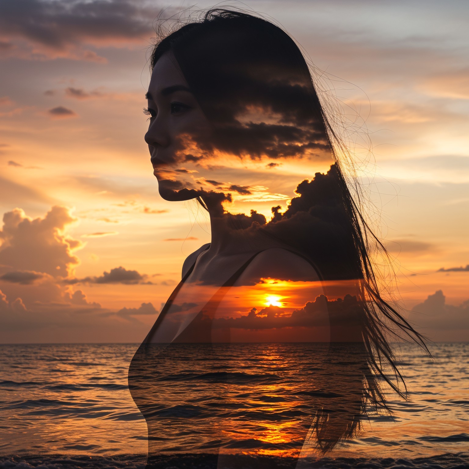 Silhouette of a Woman Against a Sunset Backdrop