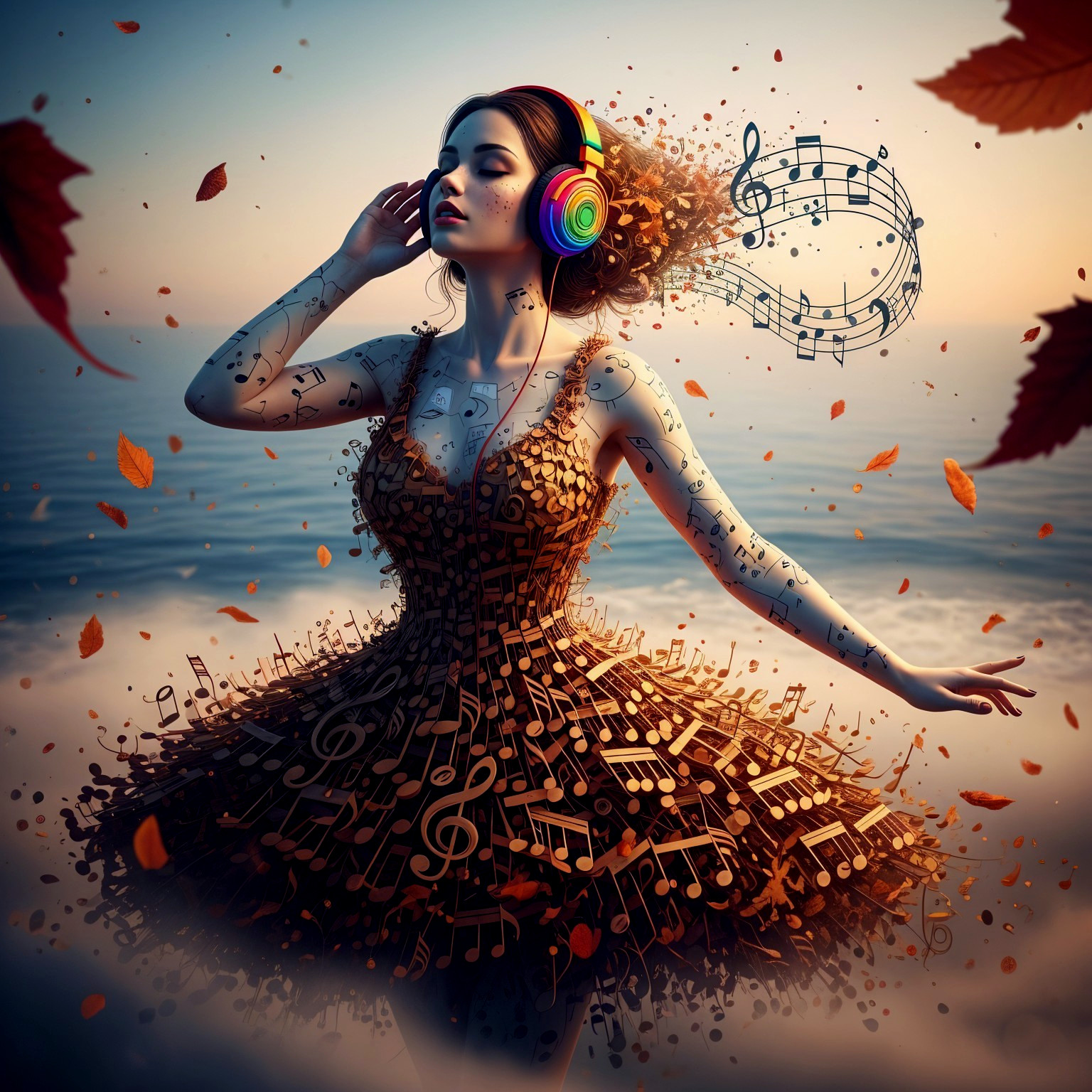 Whimsical Figure by Shore in Musical Note Dress