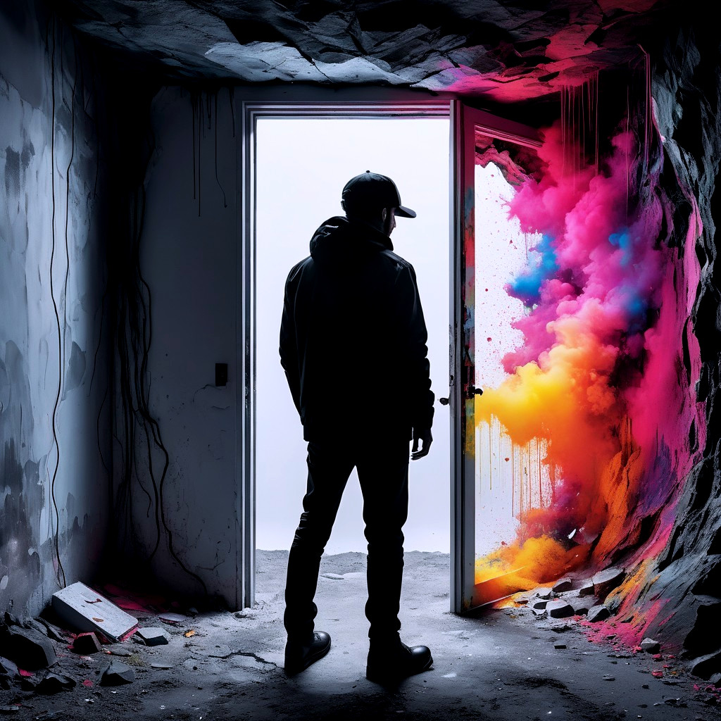 Man in Black Attire in Abandoned Concrete Room