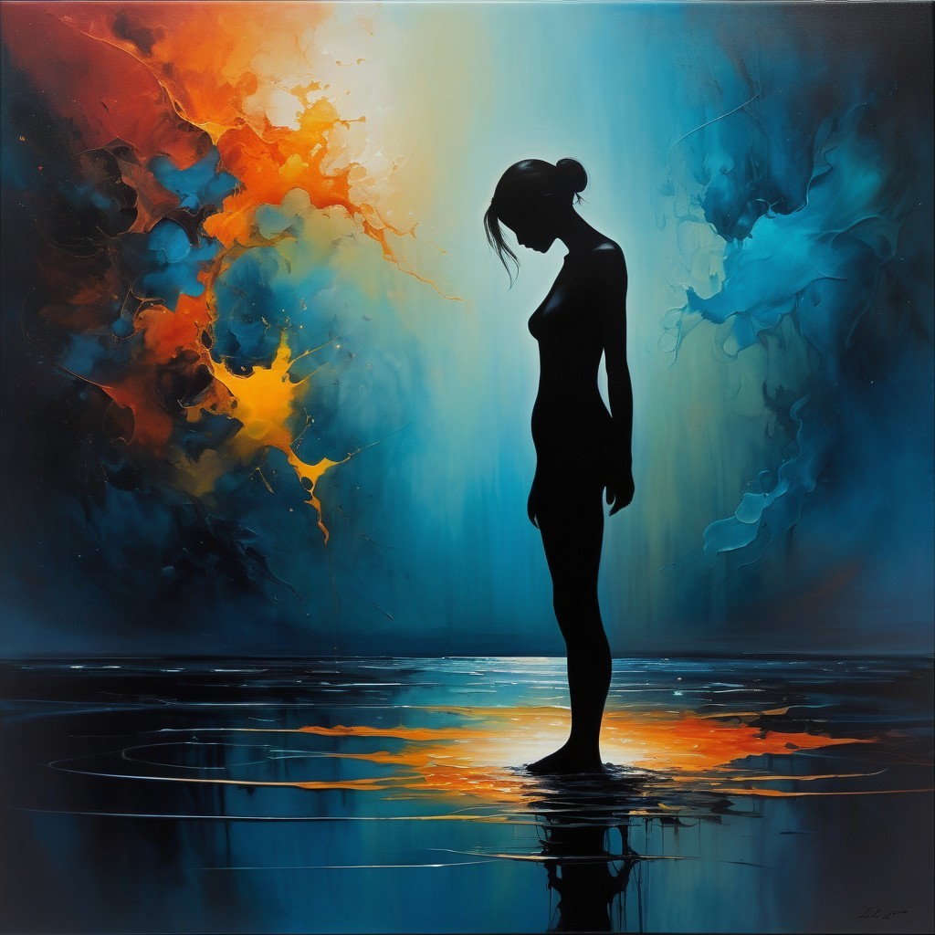 Silhouetted Woman in Colorful Water Reflection