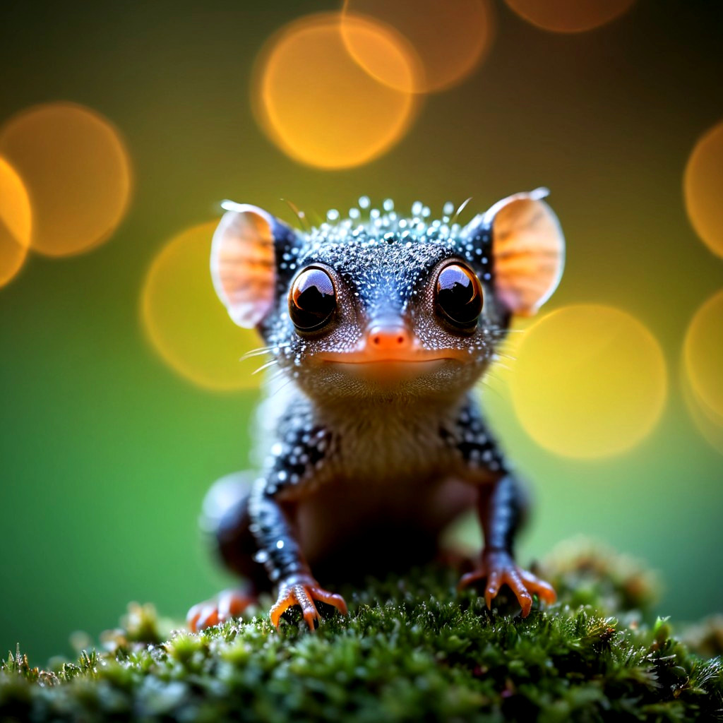 Adorable Creature with Expressive Eyes on Mossy Surface
