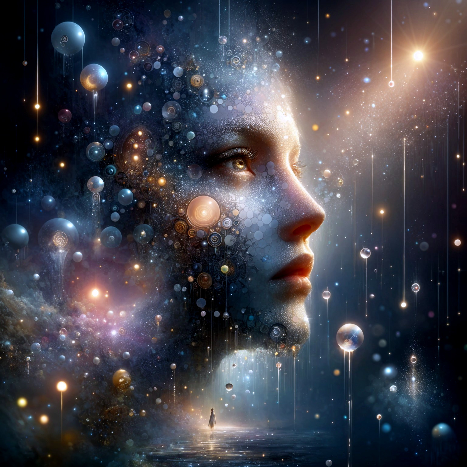 Surreal Cosmic Portrait with Stars and Human Form
