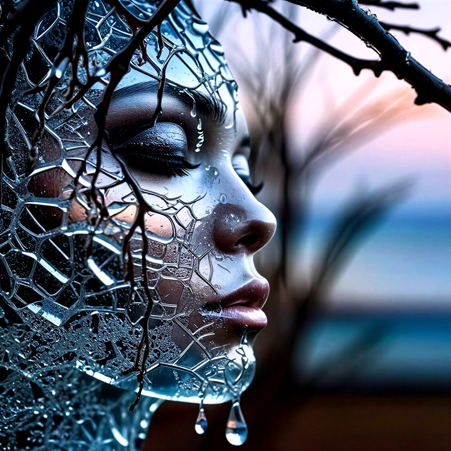 Artistic Figure Blending with Intricate Web Structure