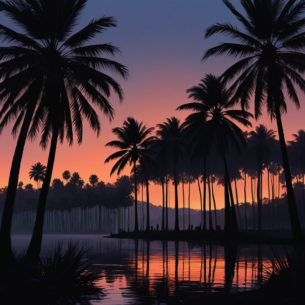 Tranquil Tropical Twilight Scene with Palm Trees