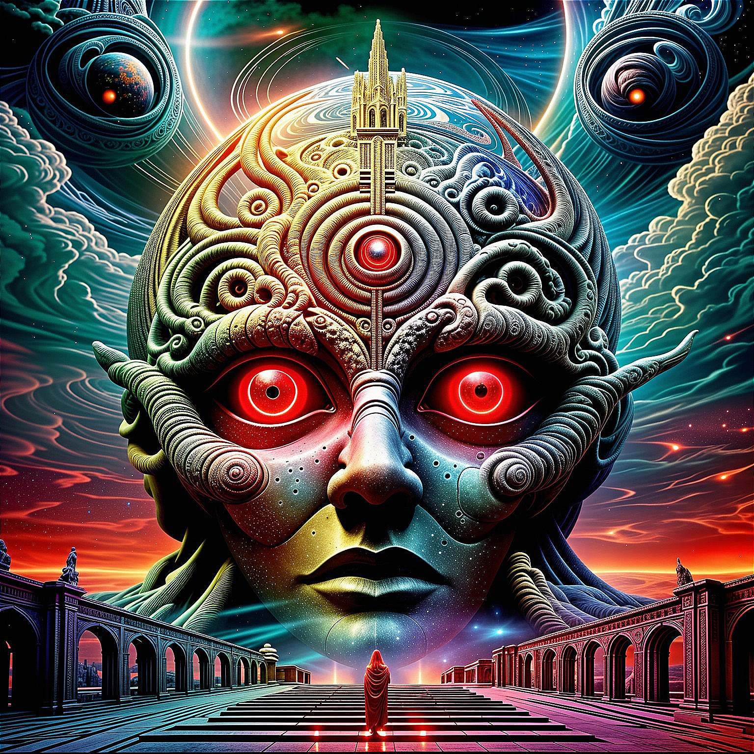 Surreal Extraterrestrial Scene with Cosmic Elements