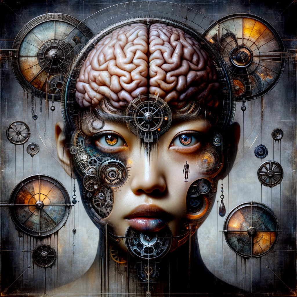 Surreal Human Face Merging with Mechanical Elements