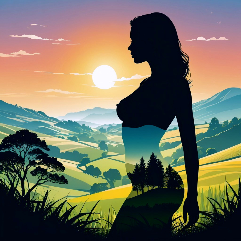 Silhouette of a Woman Against a Vibrant Sunset
