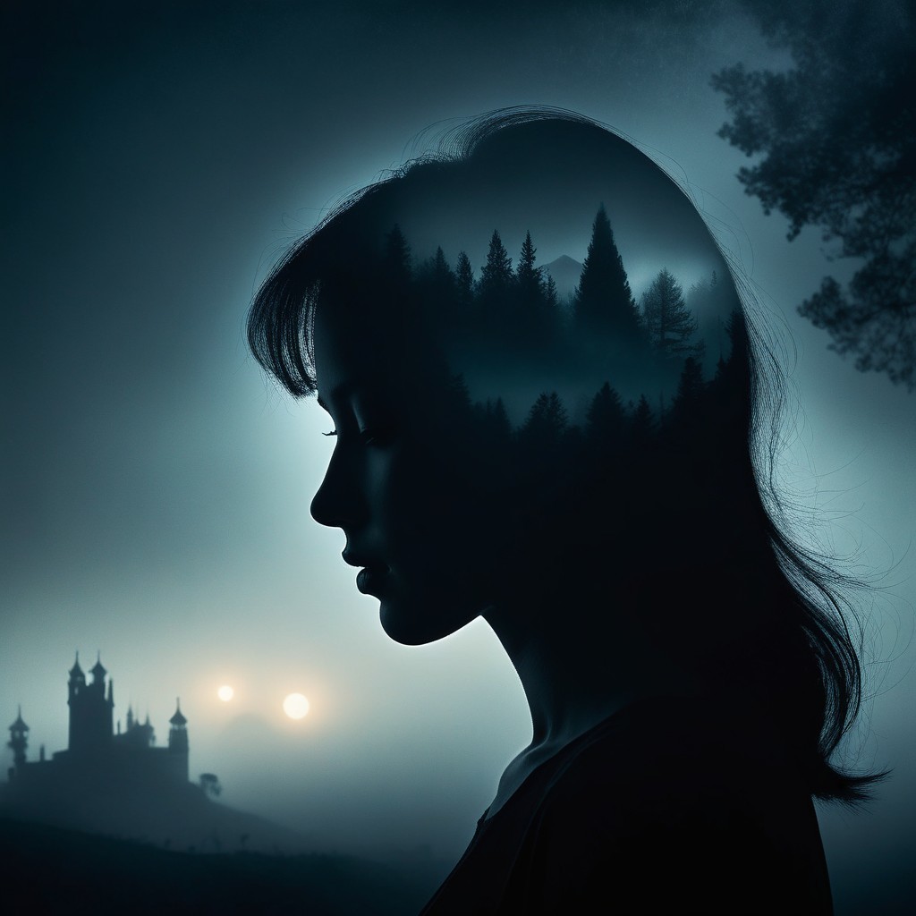 Silhouetted Woman with Mystical Landscape and Castle