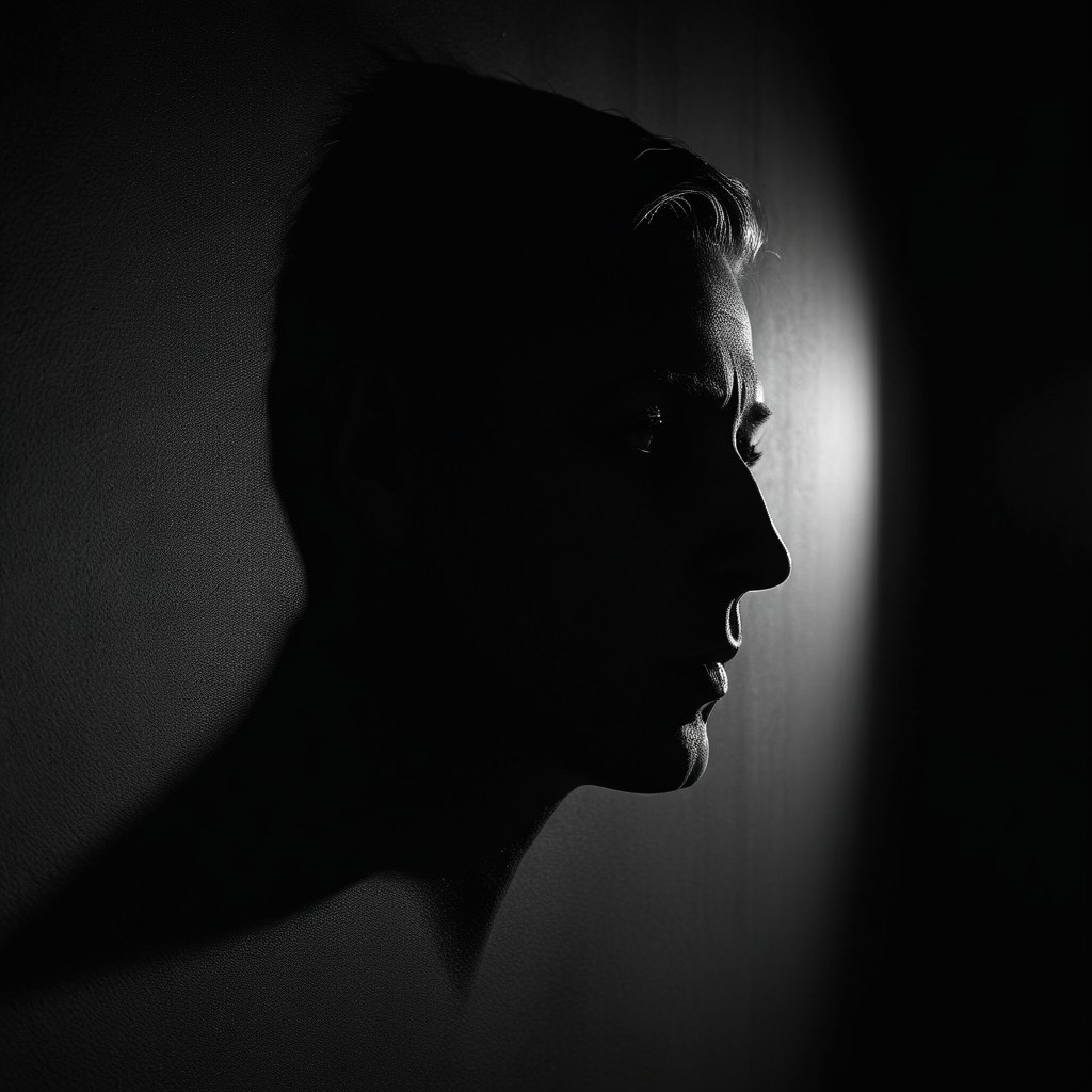 Black-and-White Silhouette with Dramatic Lighting