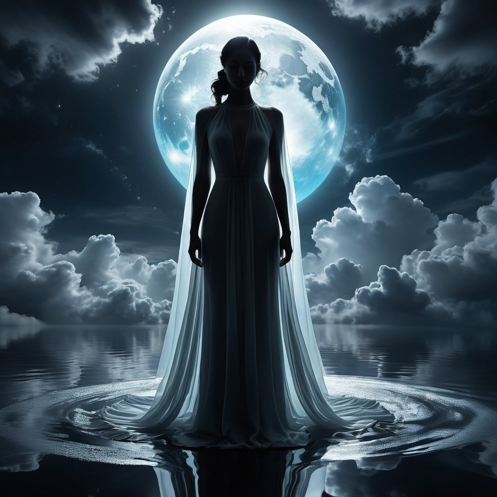 Silhouette of a Figure in Moonlit Night Scene