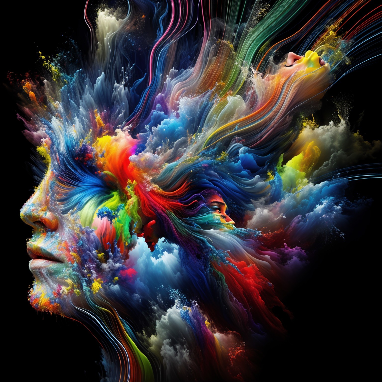 Surreal Artwork of Faces Amidst Abstract Clouds