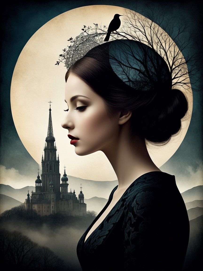 Portrait of a Mysterious Woman in a Dark Night Scene