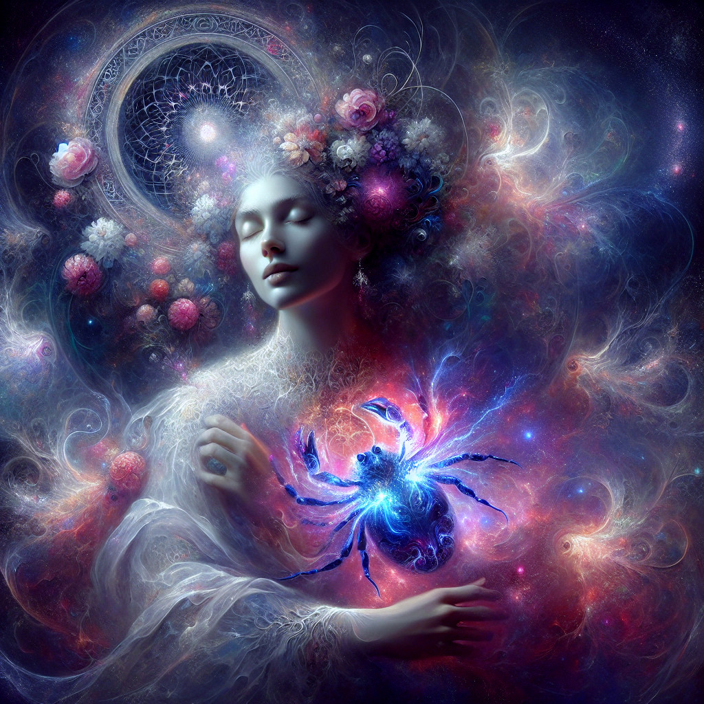 Serene Figure in Cosmic Swirl with Ethereal Elements