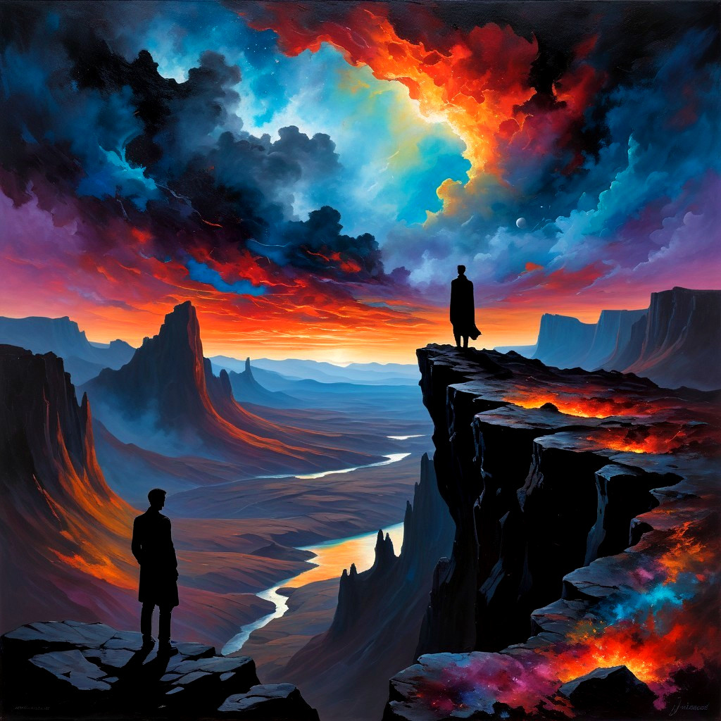 Cosmic Landscape with Figures Overlooking a Valley