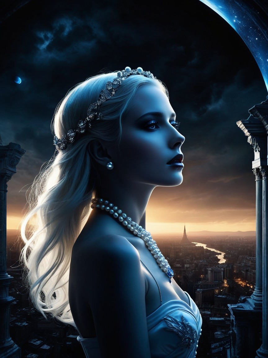 Profile of a Woman with Platinum Hair and Tiara