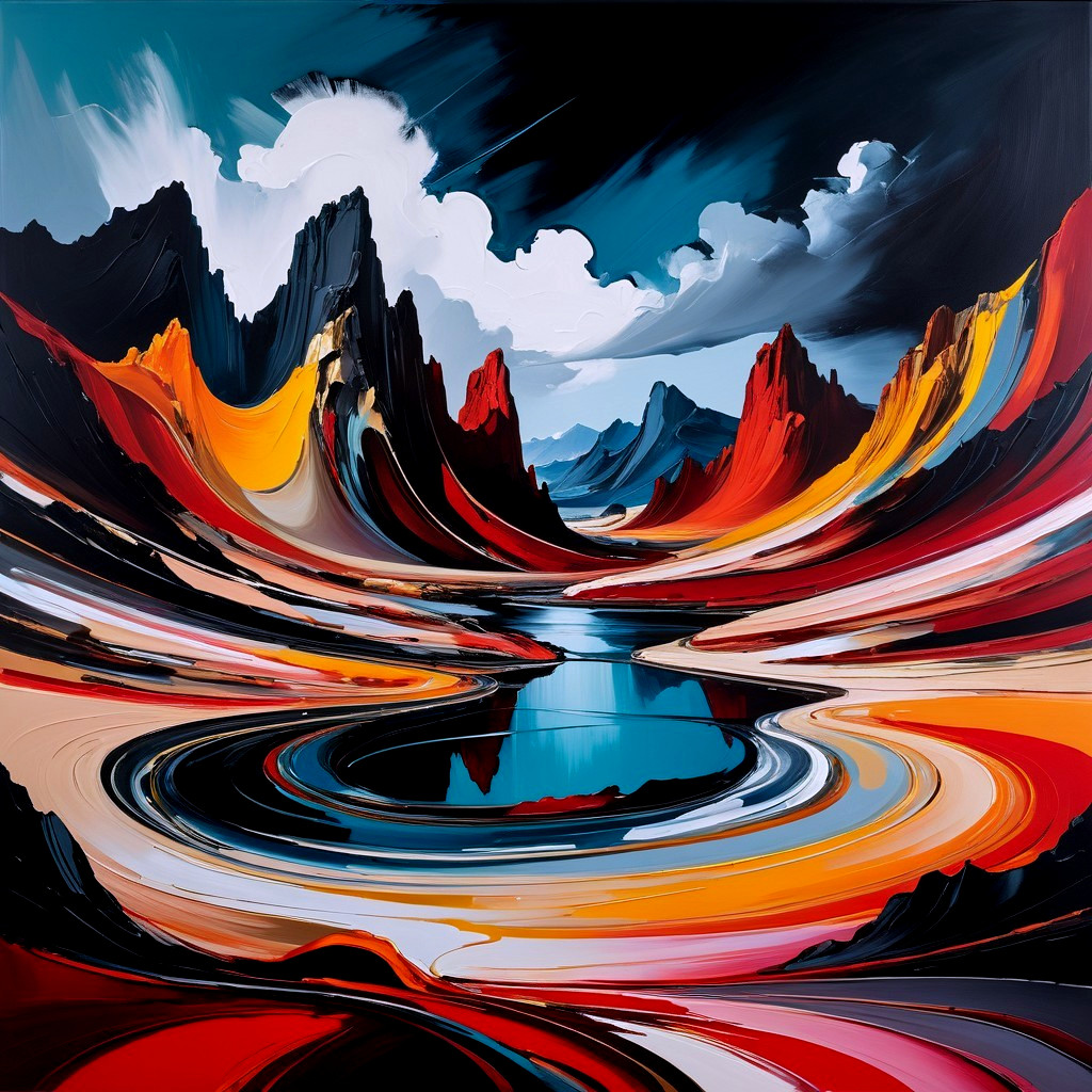 Abstract Landscape with Bold Colors and Mountain Peaks