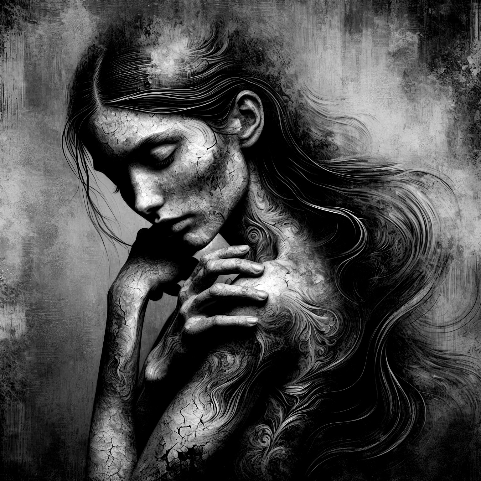 Monochromatic Portrait of a Woman with Textured Background