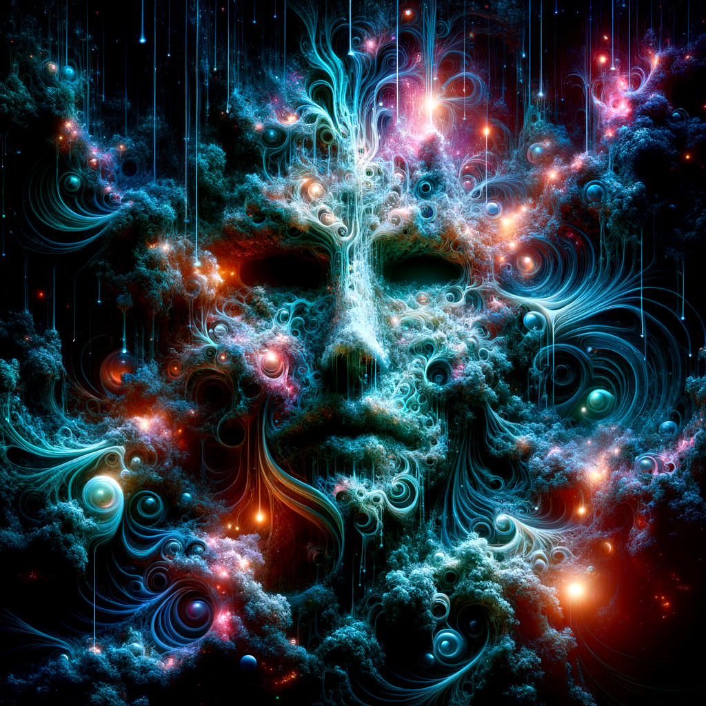 Surreal Cosmic Face with Vibrant Colors and Patterns
