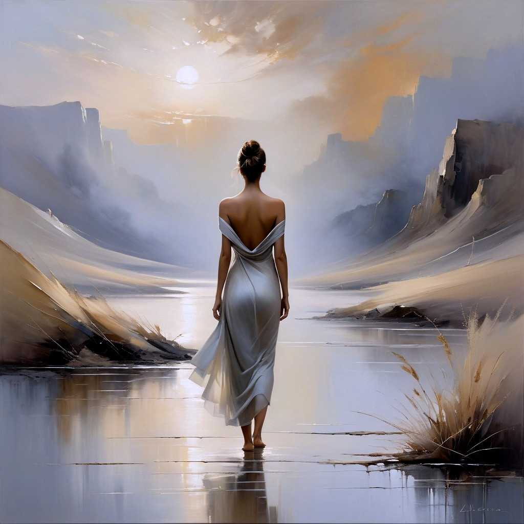 Serene Landscape with Woman by Glimmering Water