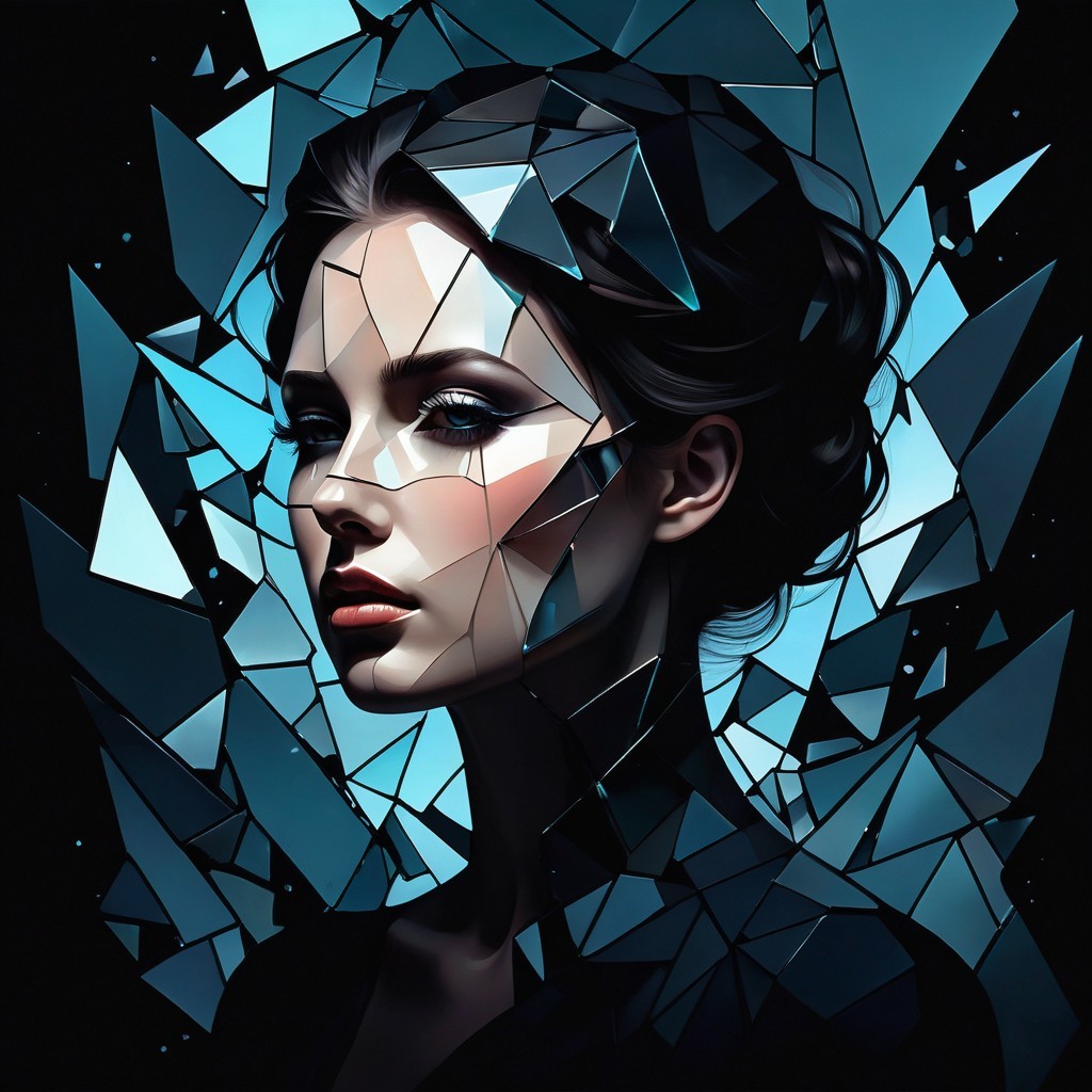 Fragmented Glass Female Figure in Surreal Artwork
